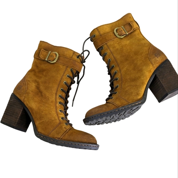 Born Rust Brown  Distressed Suede Cass Block Heel Boots...Size 9M - Picture 3 of 10